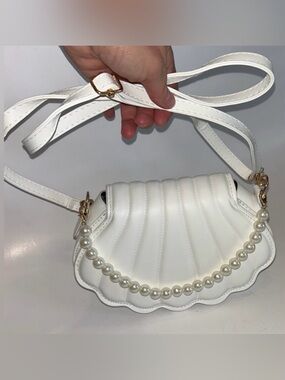 White Pearl-Trim Shell Mini Crossbody